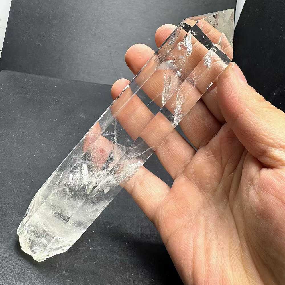 350g Natural White Quartz Obelisk Energy Crystal Point Wand Reiki Decor+Stand
