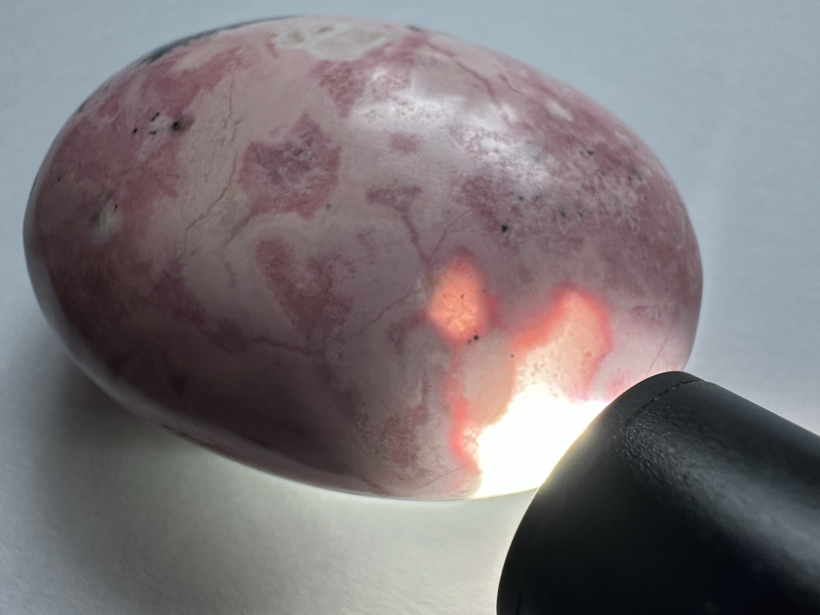 Polished Pink Rhodonite Palm Stone, Oval Egg Shape Mineral Specimen, 3 in