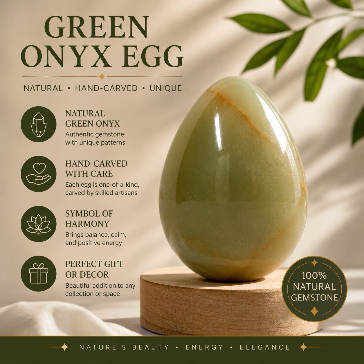 Hand Carved Natural Stone Egg Decorative Gemstone Sculpture No Stand