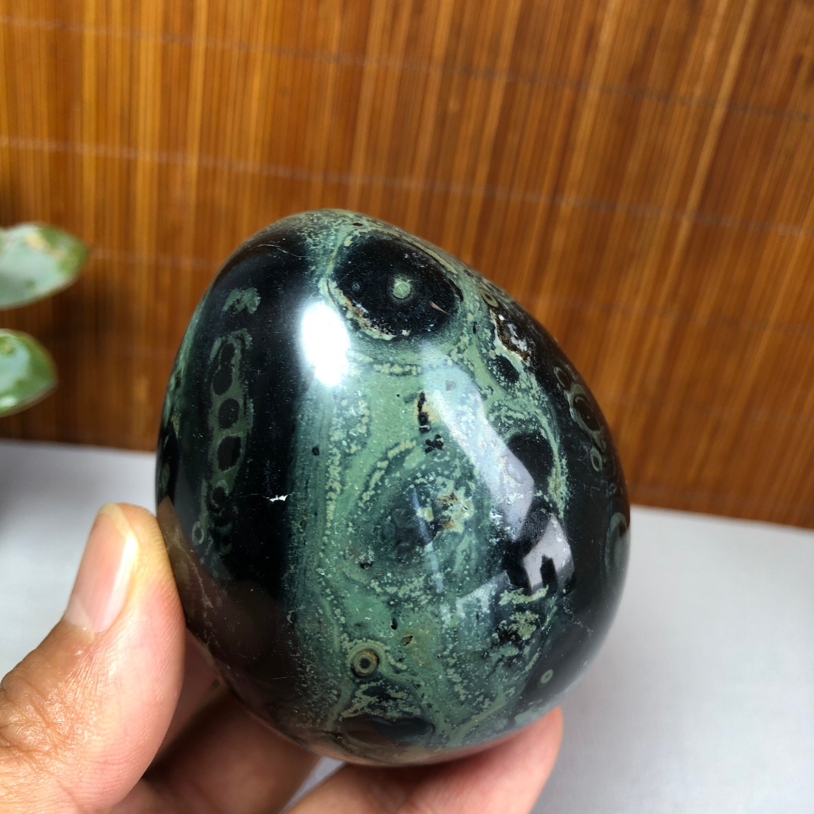 72mm NATURAL Green Kambaba jasper sphere egg quartz Crystal Healing 339g g7766