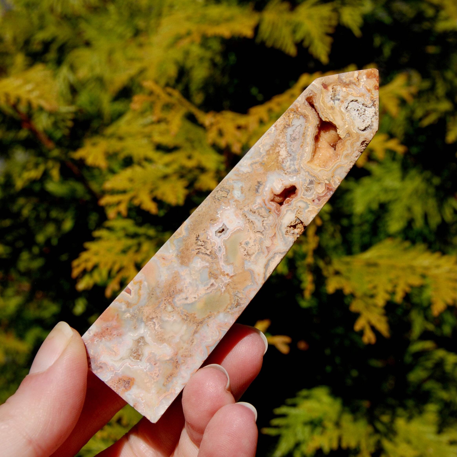 4.25in 117g PINK Crazy Lace Agate Druzy Crystal Tower, Indonesia
