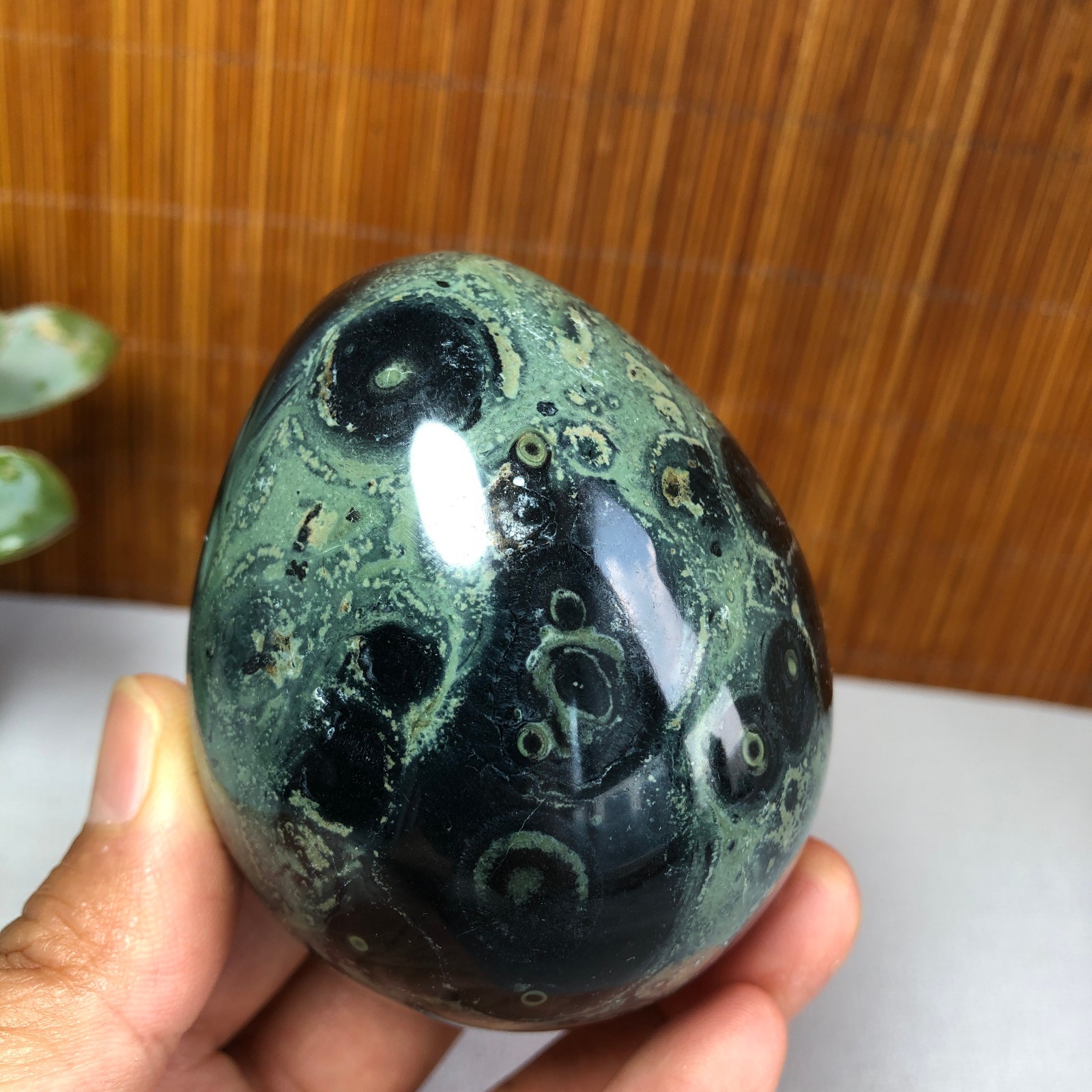 72mm NATURAL Green Kambaba jasper sphere egg quartz Crystal Healing 339g g7766