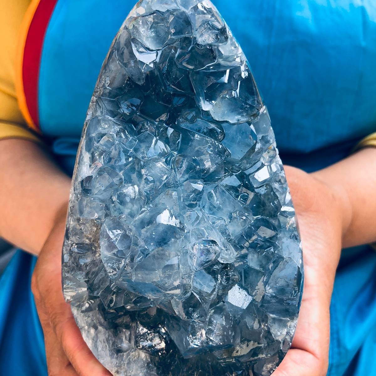 6.35LB Natural Blue Celestite Geode Crystal Cluster Specime Healing 1.51+1.38kg