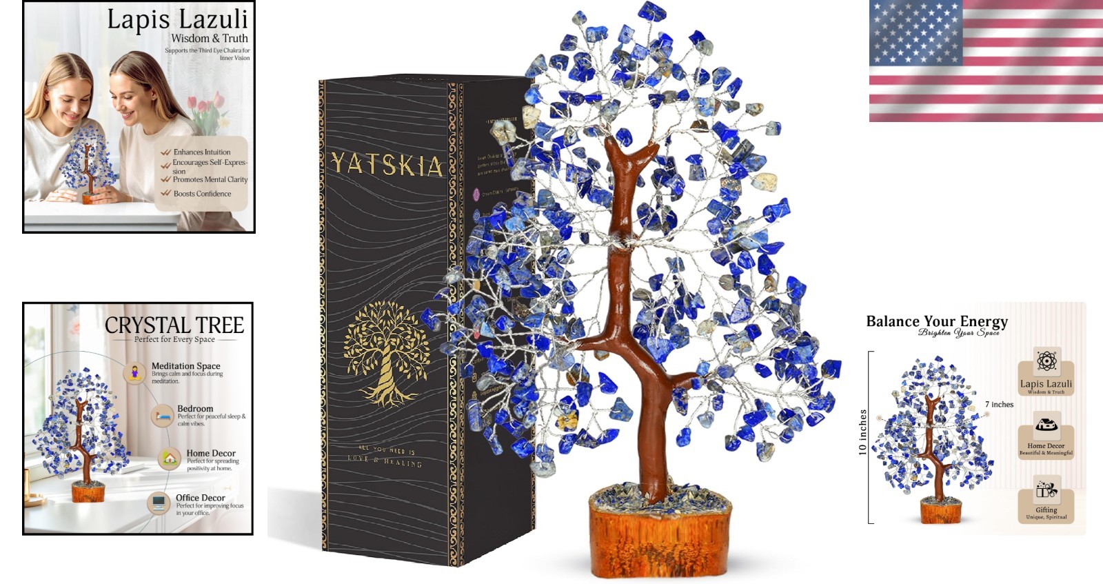 Handcrafted 10-Inch Chakra Tree of Natural Lapis Lazuli – Elegant Gift Choice