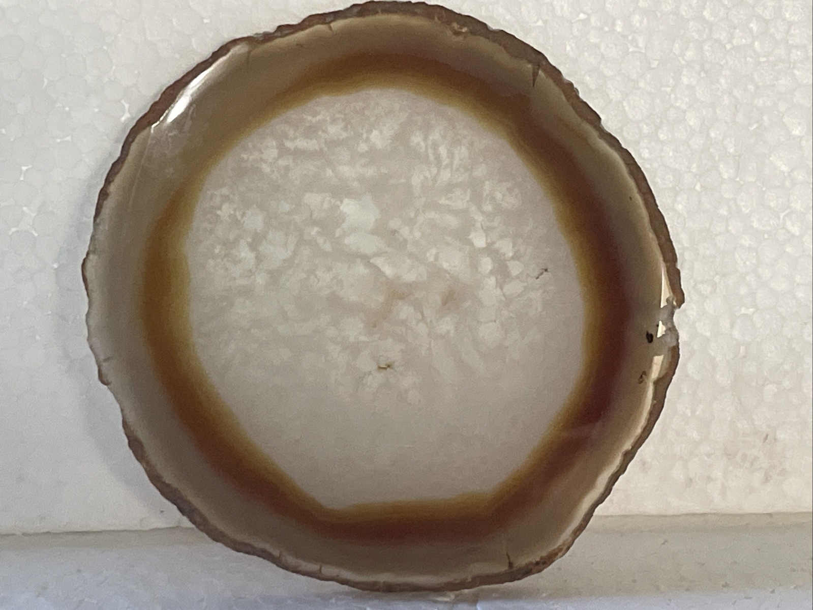 BEAUTIFUL Polished Agate Slice Round Slab BROWN WHITE AND CLEAR Stone