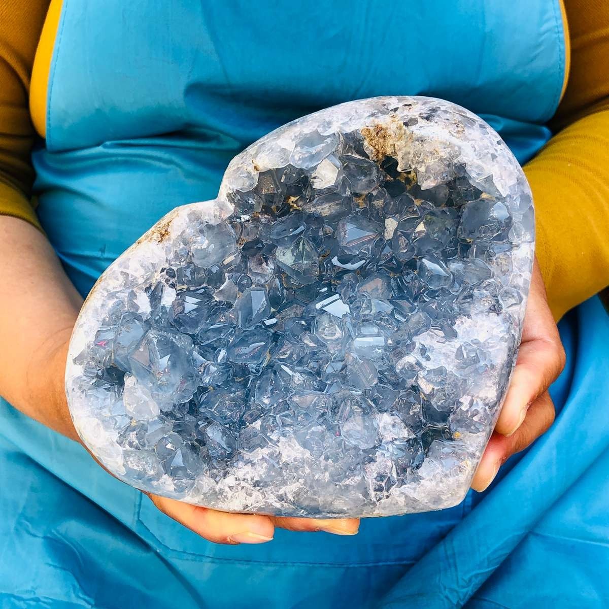5LB Natural Blue Celestite Geode heart-shaped Crystal Cluster Specime Healing