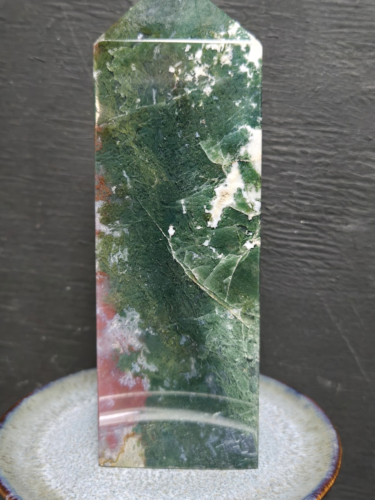 STUNNING HIGH QUALITY RAINBOW OCEAN JASPER/MOSS AGATE TOWER 6in tall G52