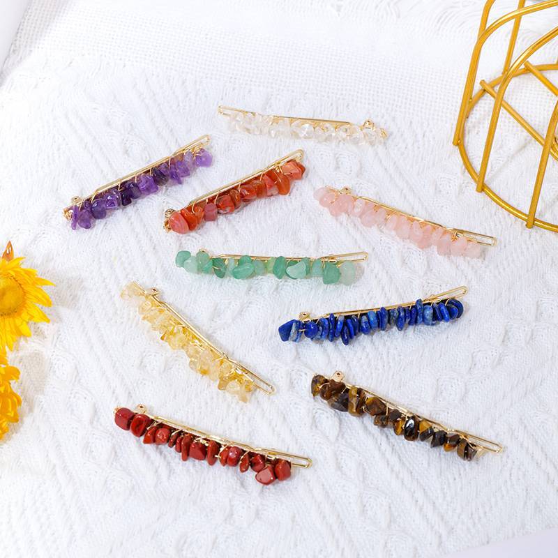 Natural Quartz Braided Hair Clip Crystal Crushed Stone Bobby Pins Headwear Decor