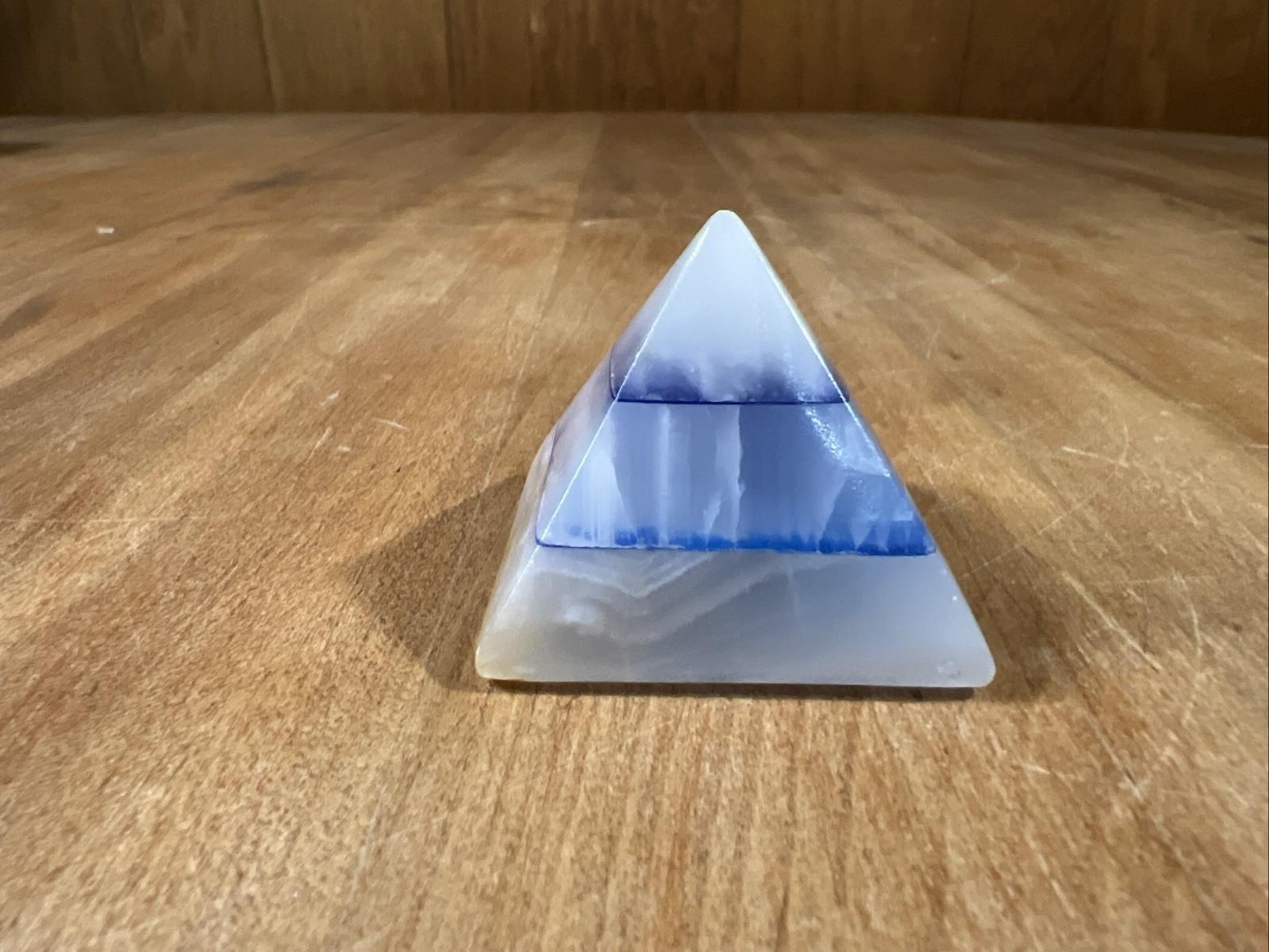 Gray and Blue Agate Pyramid Paperweight