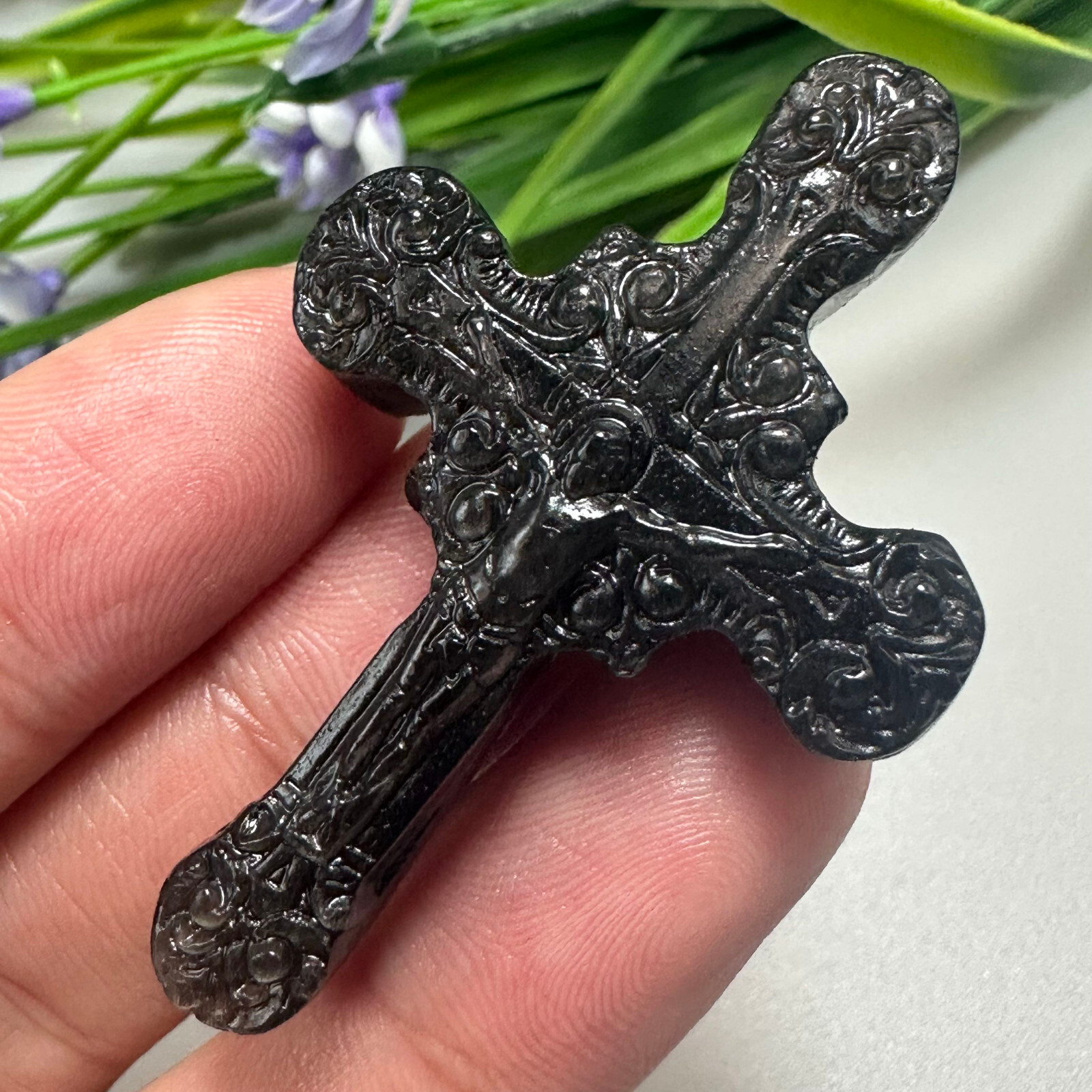 Natural Silver Obsidian Christianity Cross Quartz Jesus Crystal Reiki Healing 1P
