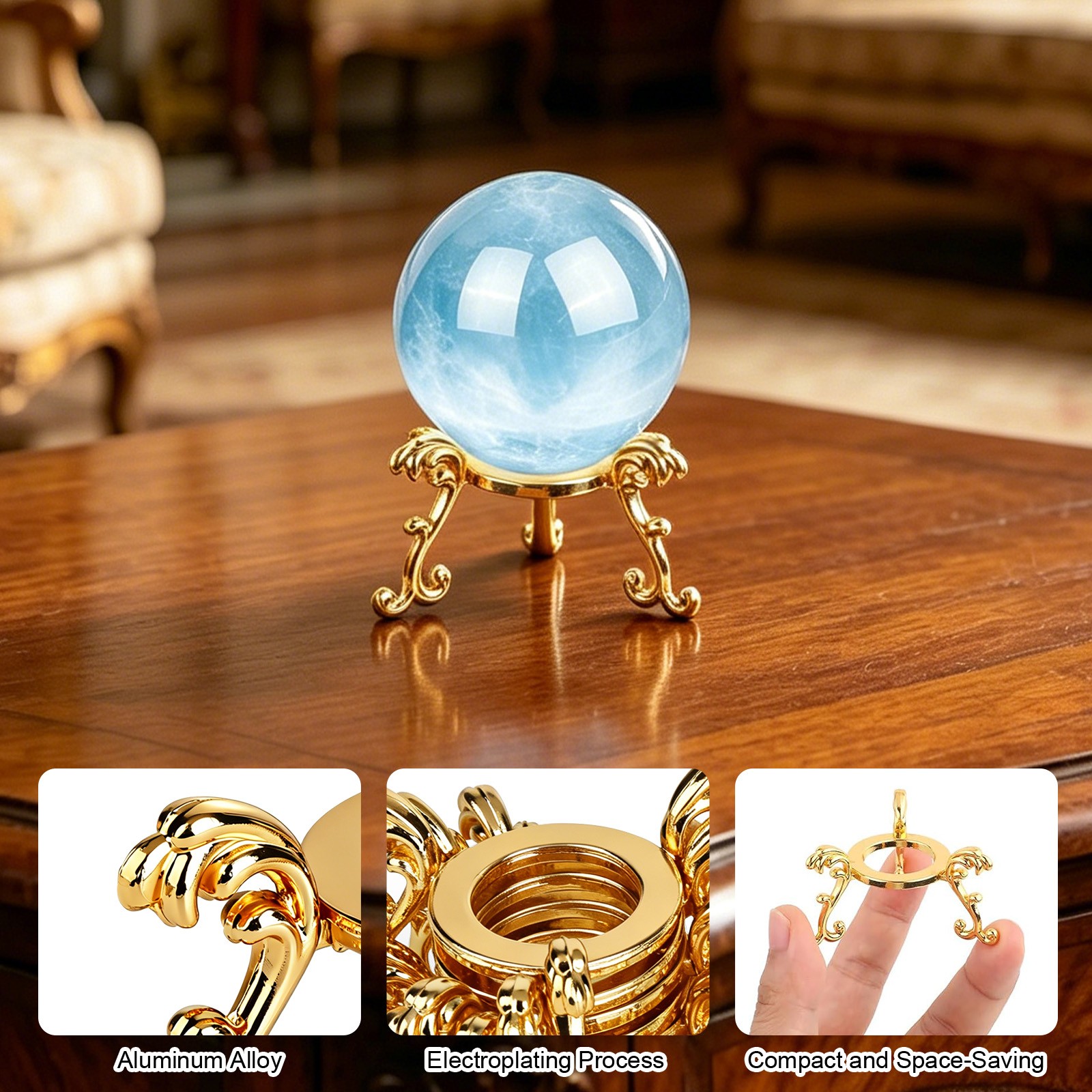 10PCS Metal Sphere Display Stand Gold Crystal Ball Base Gemstone Holder Tripod