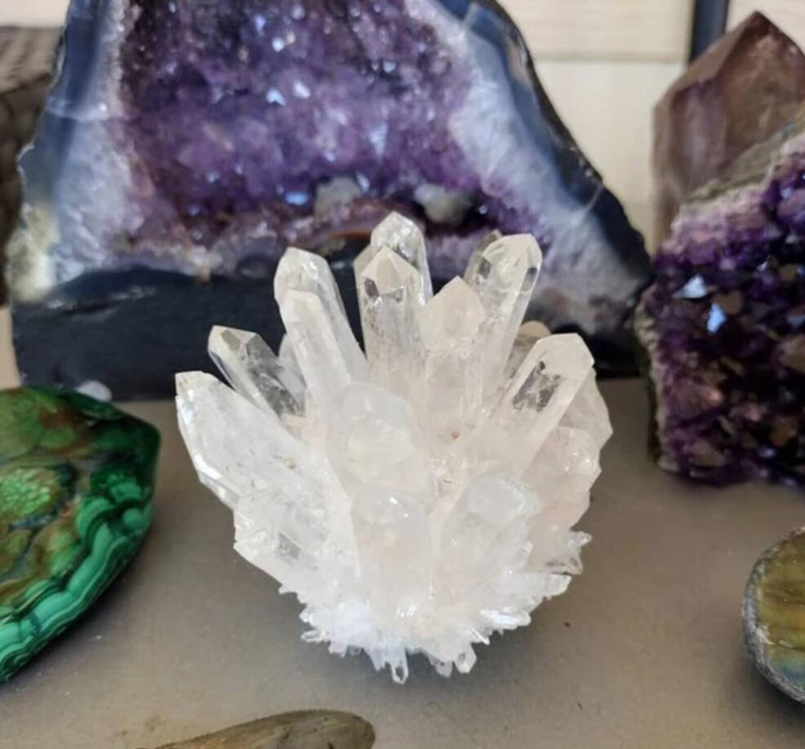 Natural Clear Quartz Cluster Crystal Healing Reiki Mineral Specimen Home Decor