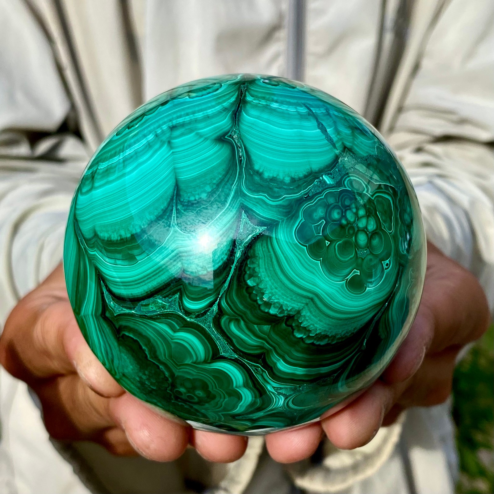 2.20LB Rare Natural Malachite quartz hand Carved sphere Crystal Healing