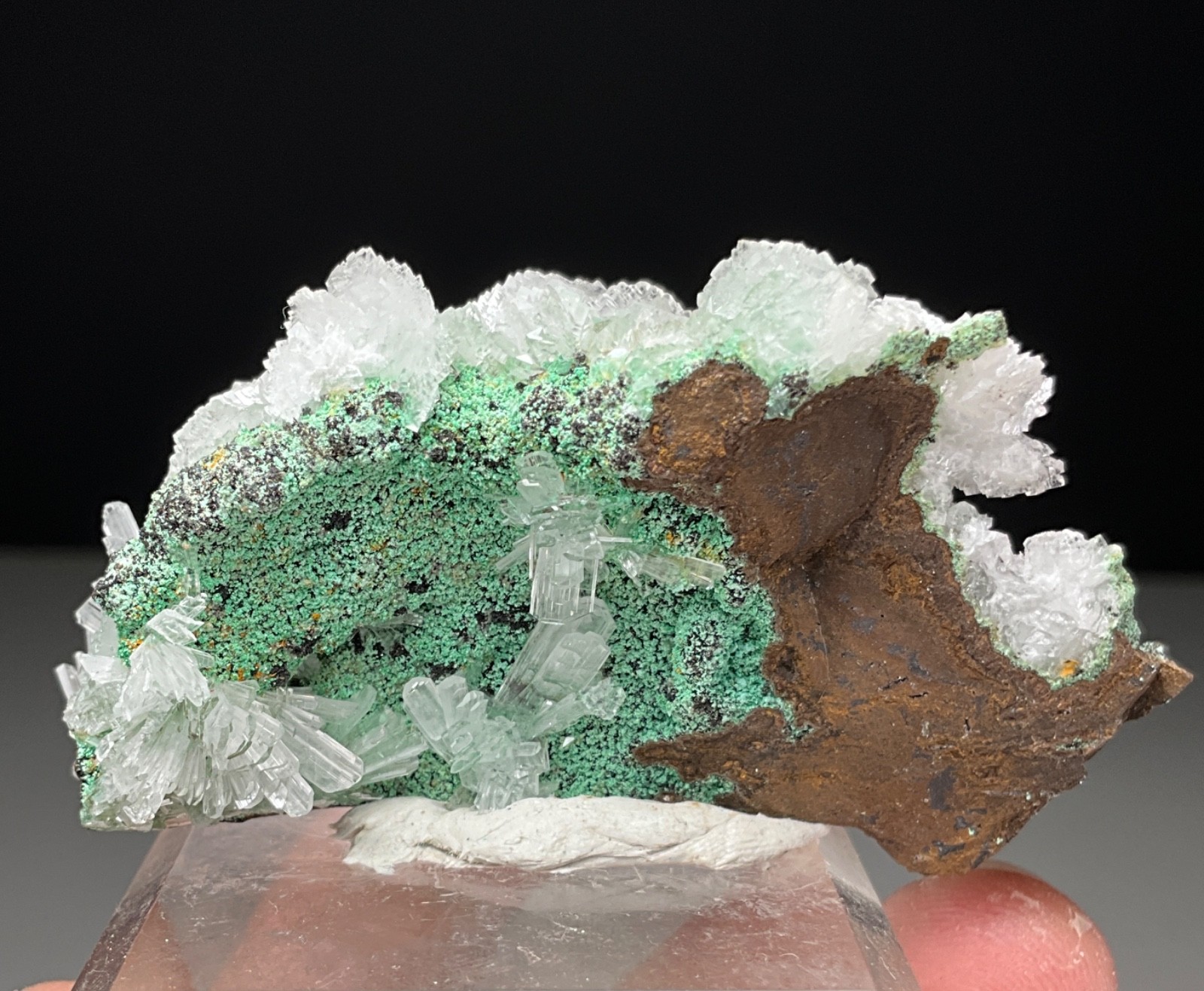 FINE COMBO! CALCITE, HEMIMORPHITE & CONICHALCITE FROM OJUELA MINE, MEXICO