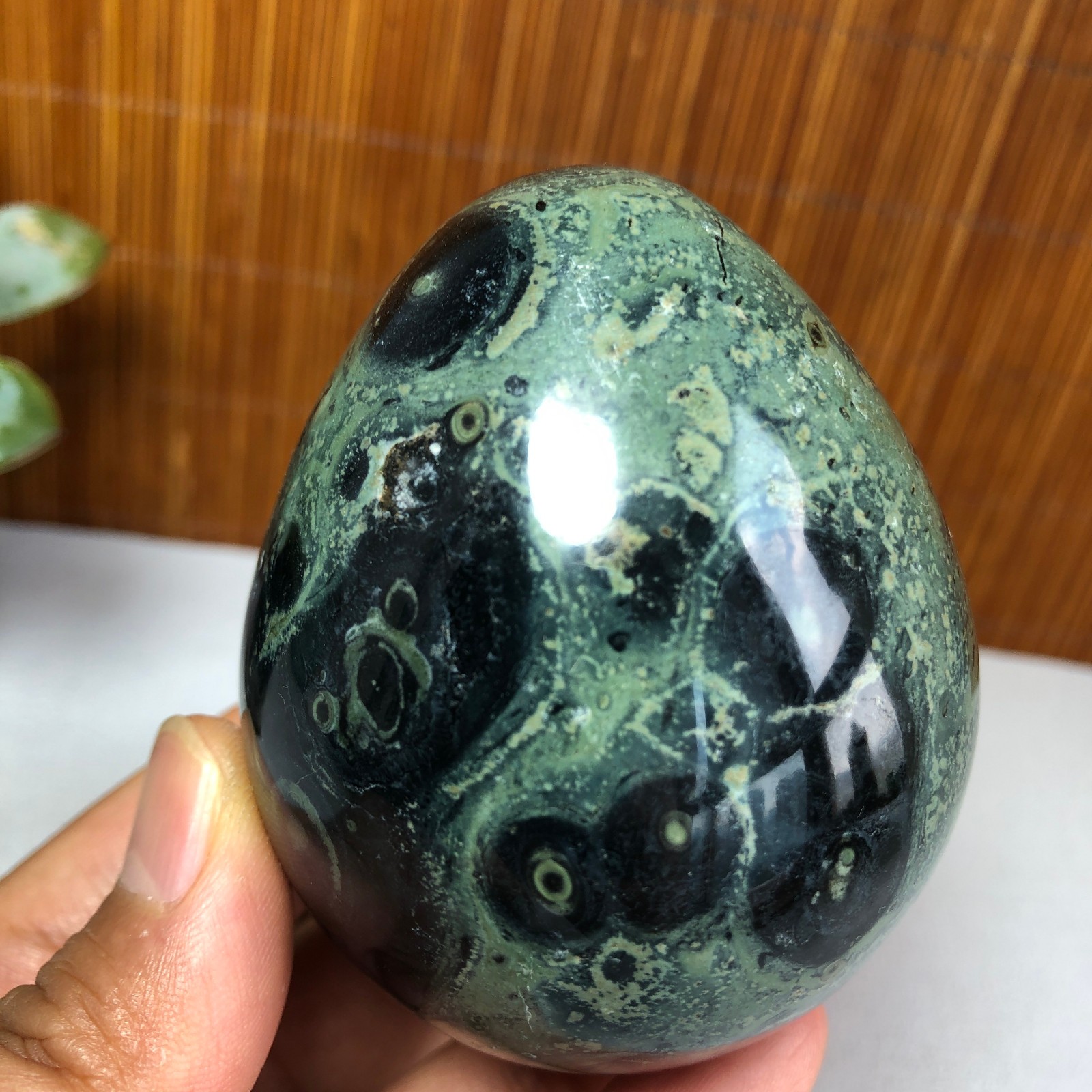 72mm NATURAL Green Kambaba jasper sphere egg quartz Crystal Healing 339g g7766