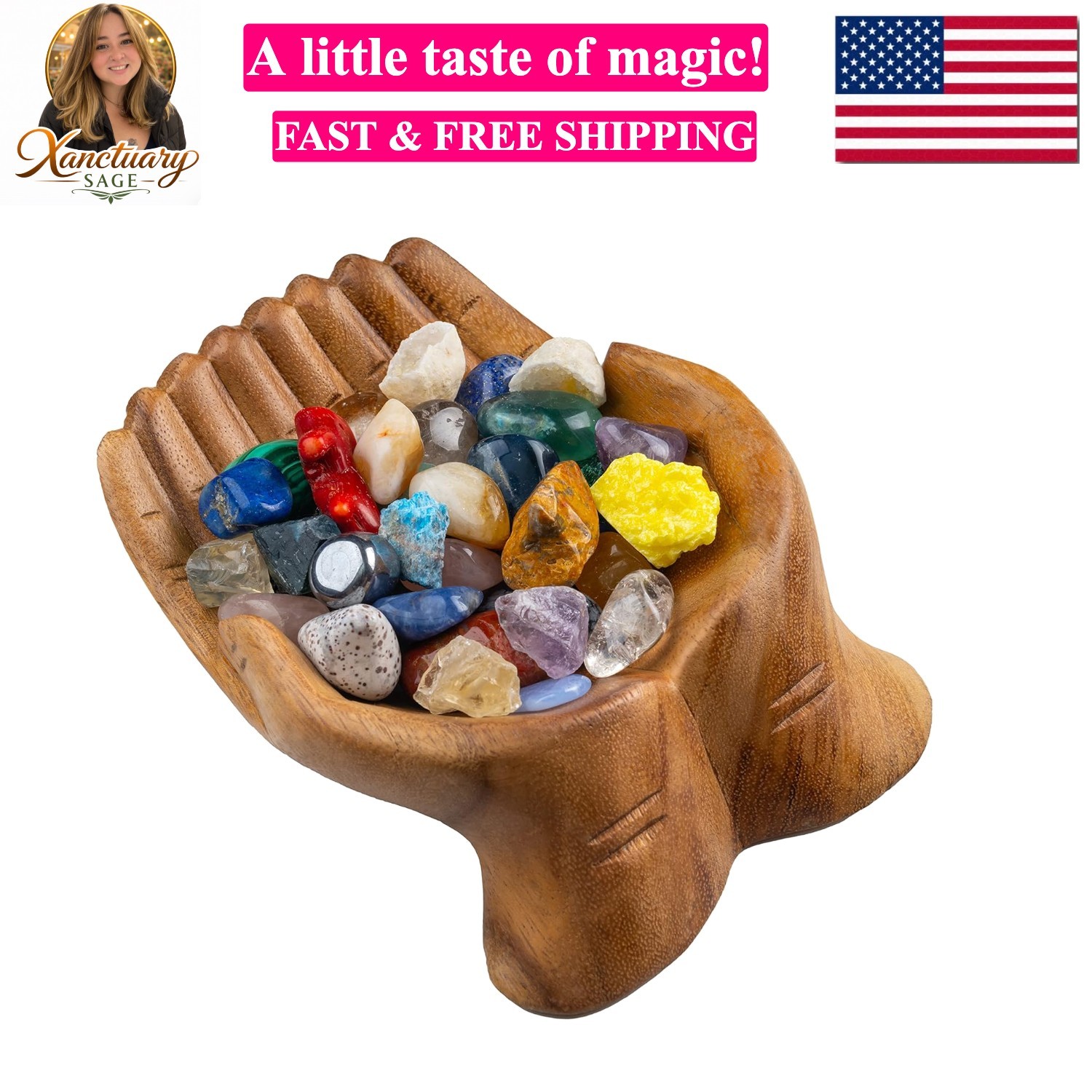 Carved Hands Offering Bowl – Crystal Holder for Stones, Rock Collection Holde…
