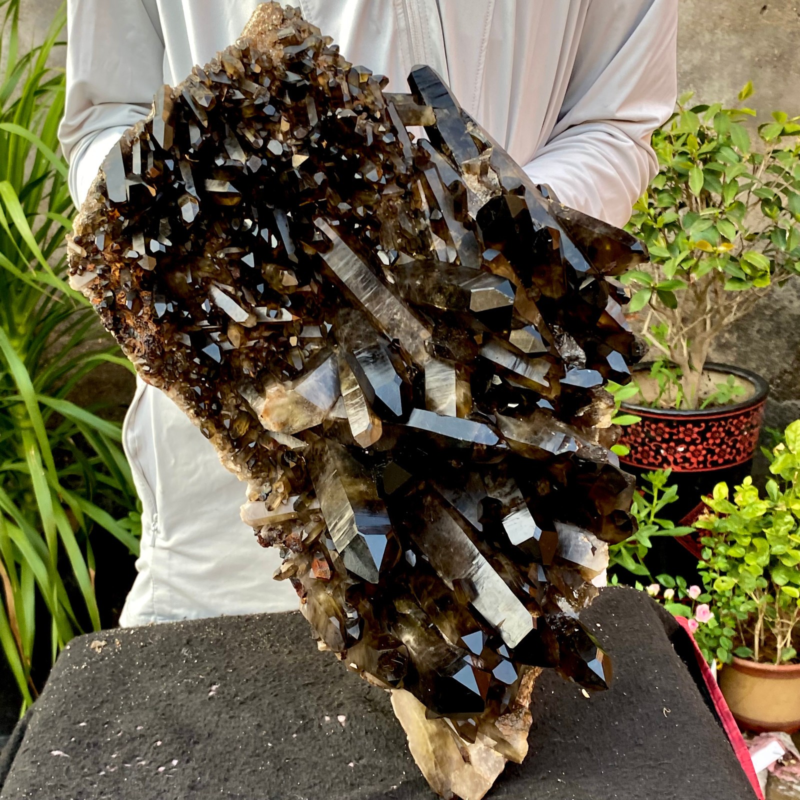 40.43LB Large Natural Black Smoky Quartz Crystal Cluster Raw Mineral Specimen
