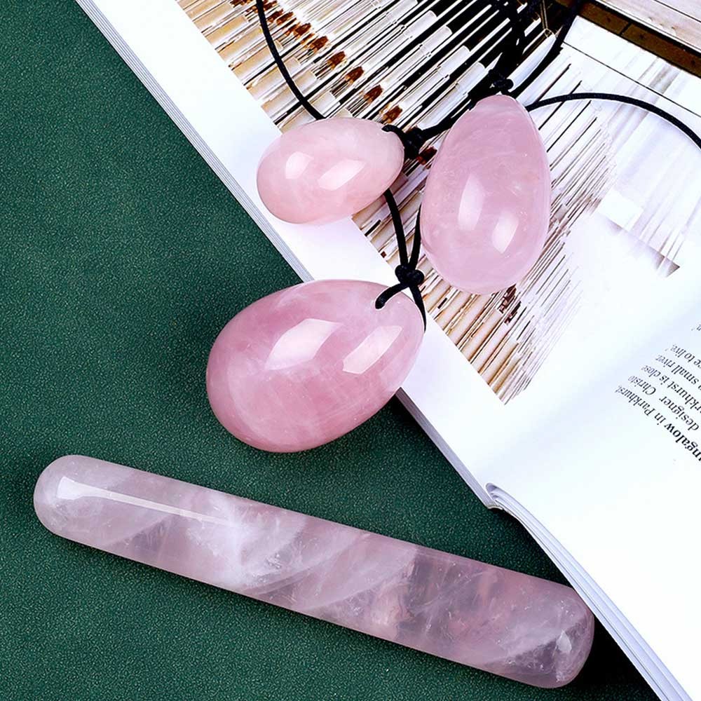 4X Yoni Eggs Set and Massage Wand Nephrite Jade Rose Quartz Opalite Yoni Egg