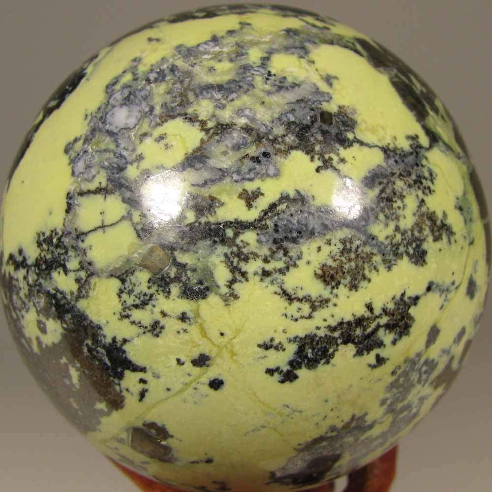 2.2″ SERPENTINE w/ PYRITE Polished Crystal Sphere Ball w/ Stand – Peru – 57mm