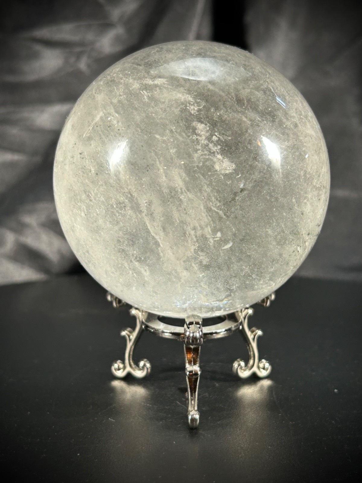 3″ Quartz And Lodolite Sphere With Metal Stand 1lb 6.1oz (625 grams)