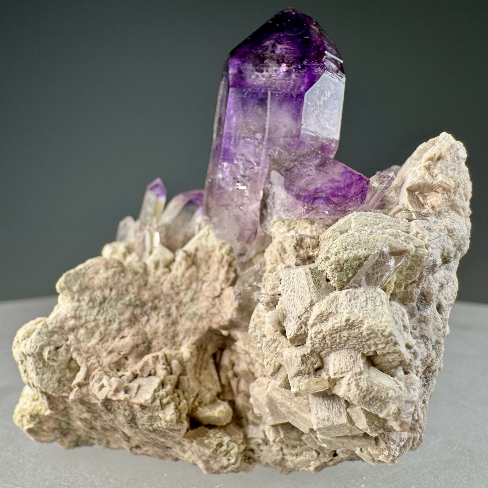 Fine Amethyst Crystals on Microcline: Brandberg Complex, Brandberg Area, Namibia