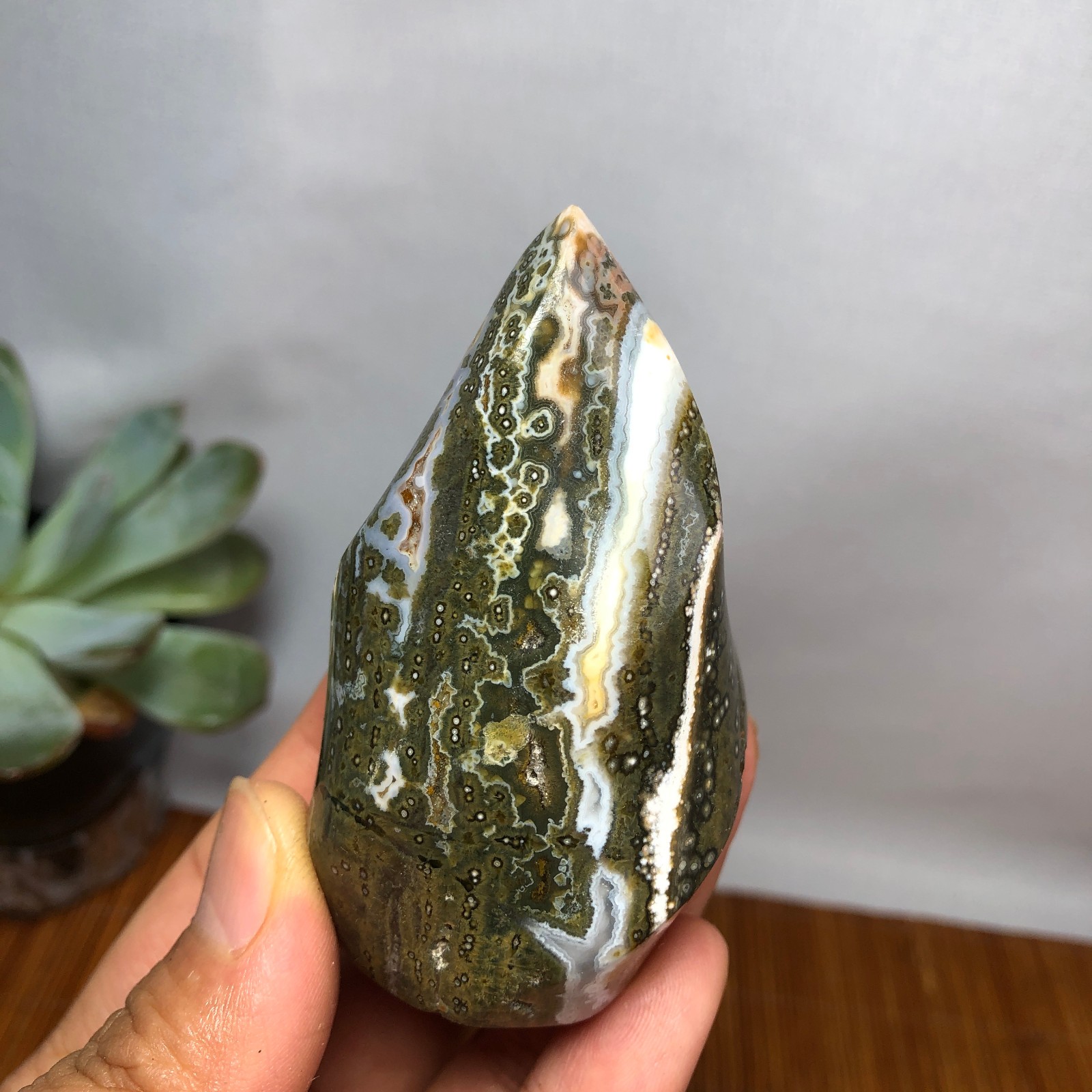 Natural Ocean Jasper torch Hand carve polish/rough Crystal free standing A7188
