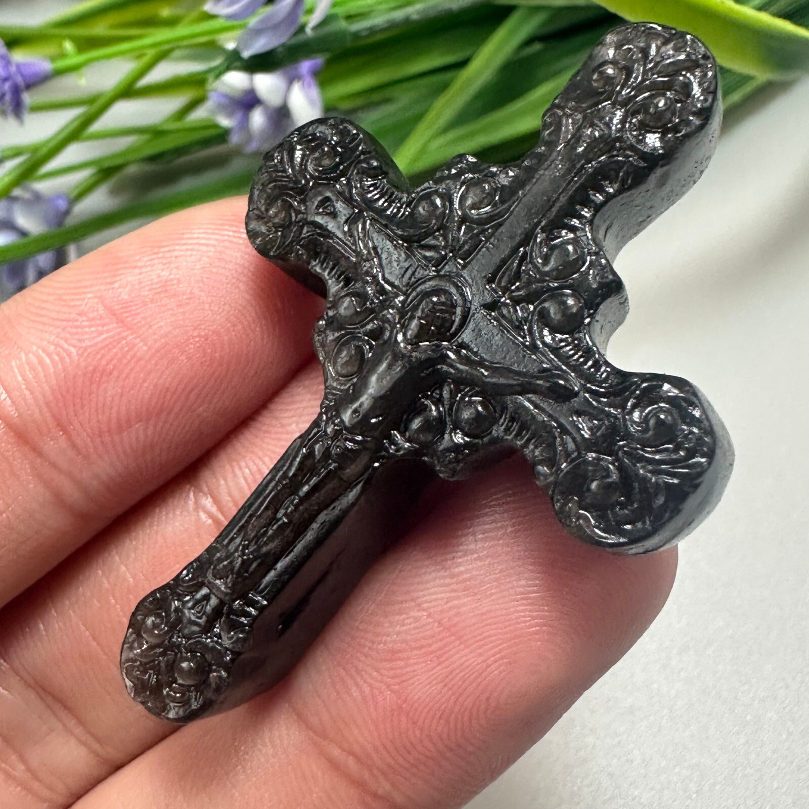 Natural Silver Obsidian Christianity Cross Quartz Jesus Crystal Reiki Healing 1P