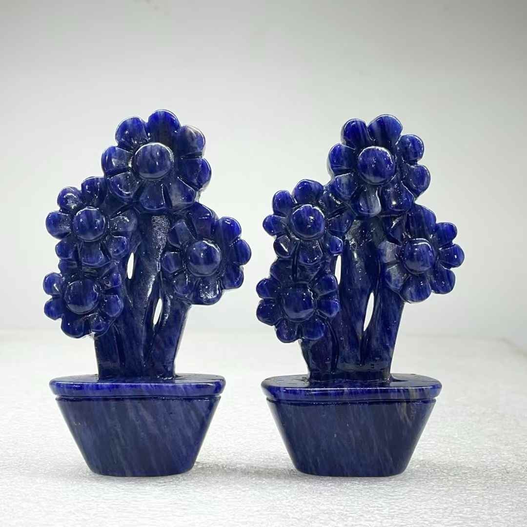 1pc Natural Blue-veins Stone Quartz Carved Flower Skull Crystal Reiki Decor Gift