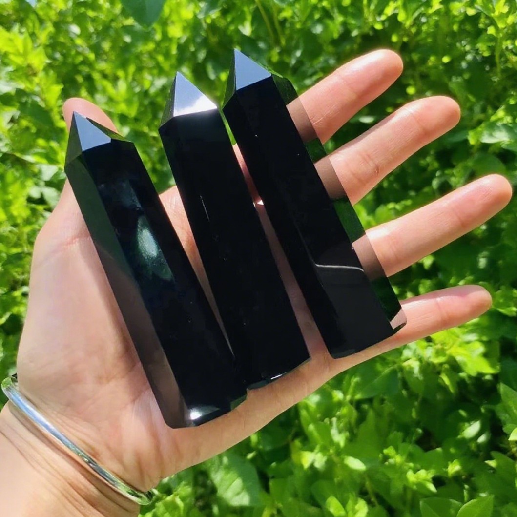 Natural Black Obsidian Healing Crystal Tower Point Reiki Obelisk Home Decor Gift