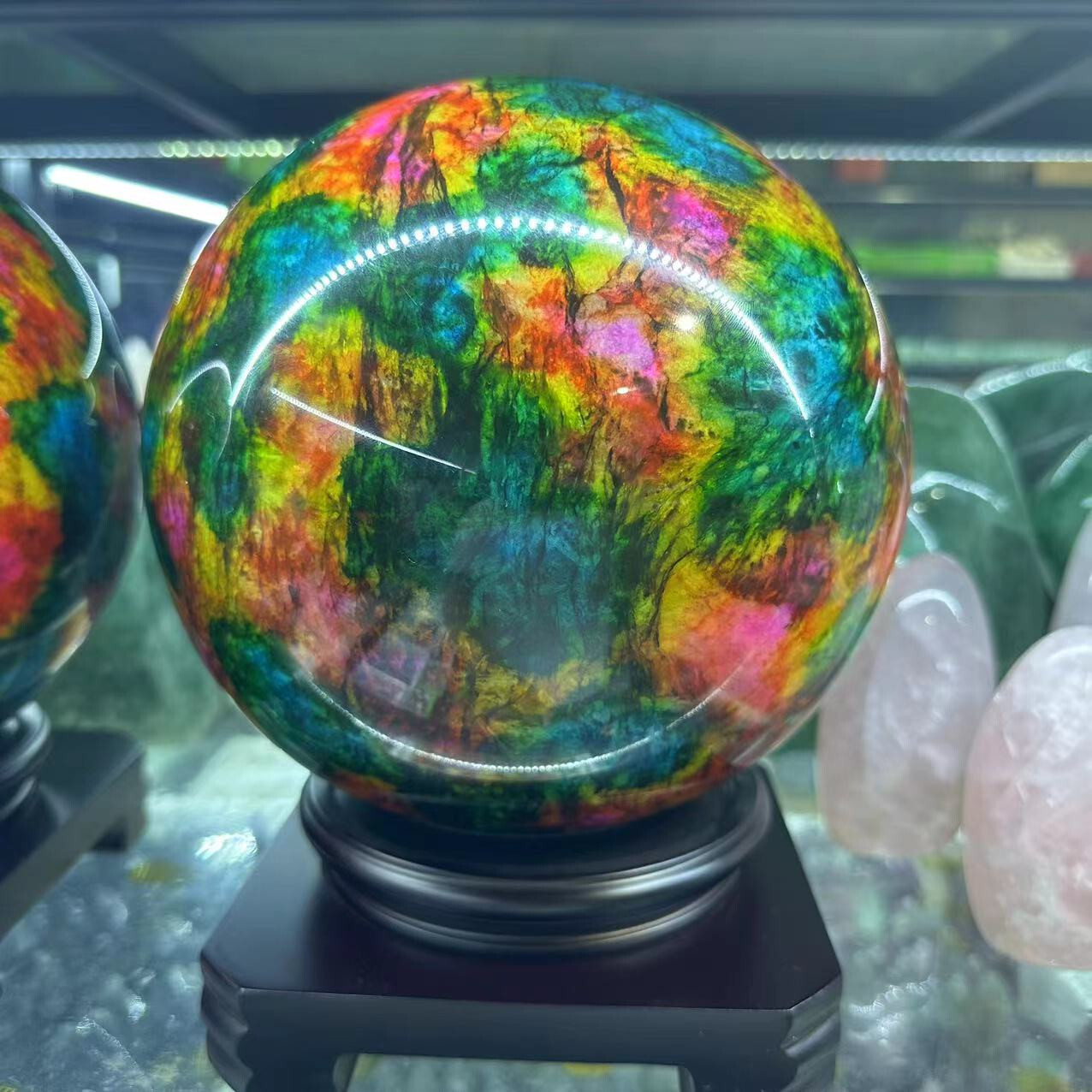 Natural “Seven Colors Jade” sphere quartz polished ball decor gift+stand 26LB+