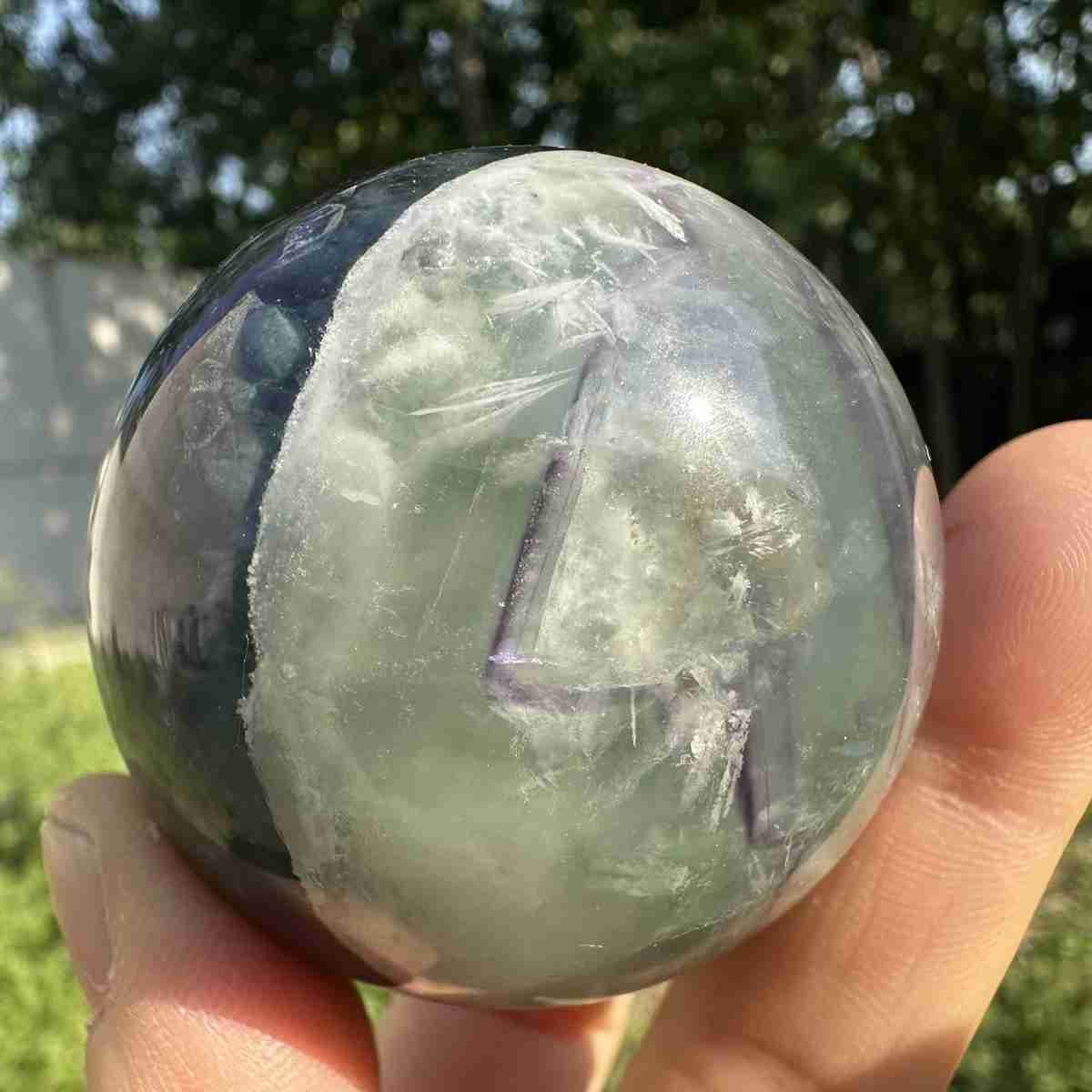 210g Natural Feather Fluorite Quartz Sphere Crystal Ball Reiki Healing Decor