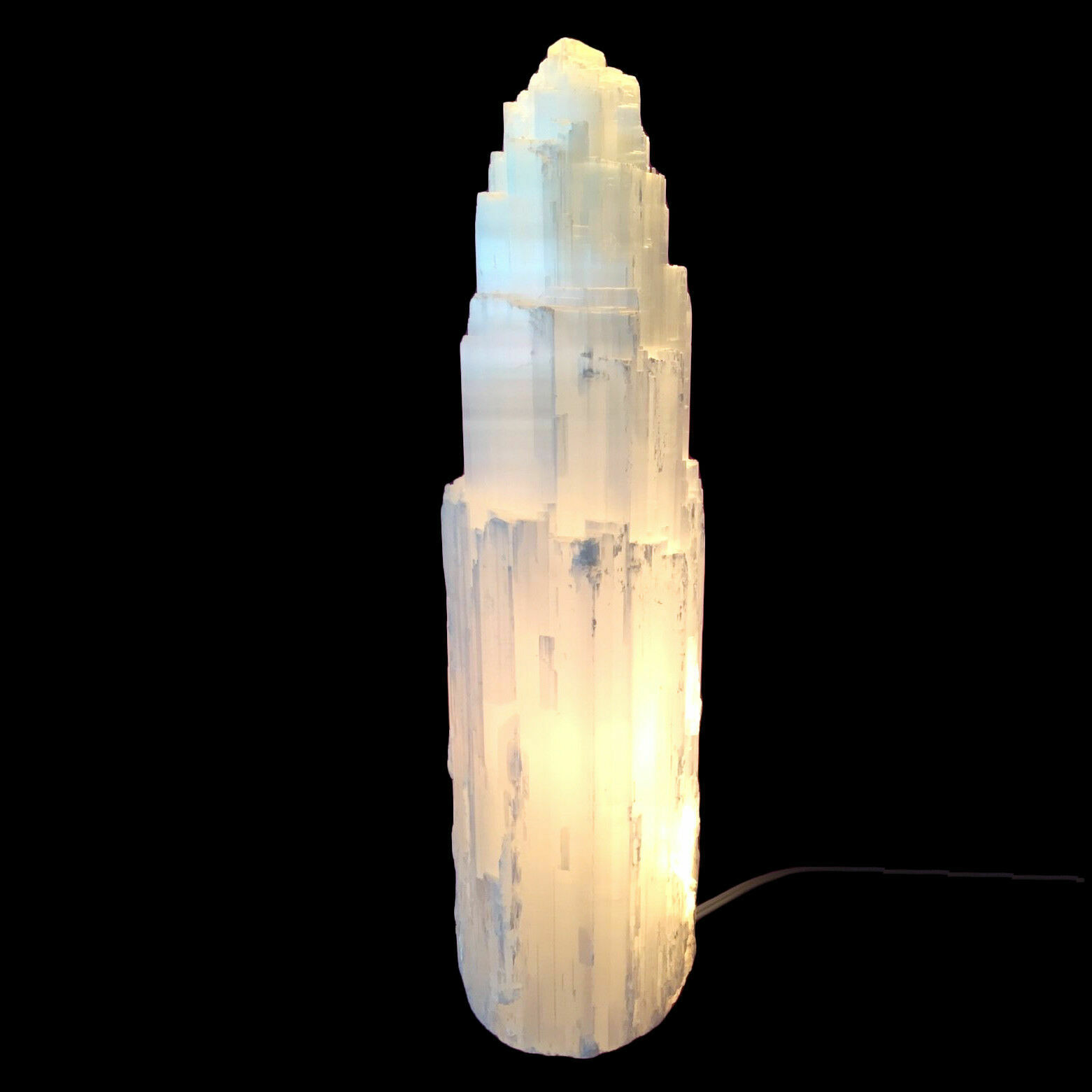 15 16 ” Extra Large Selenite Tower Lamp White Natural Crystal Light LED Cord XL