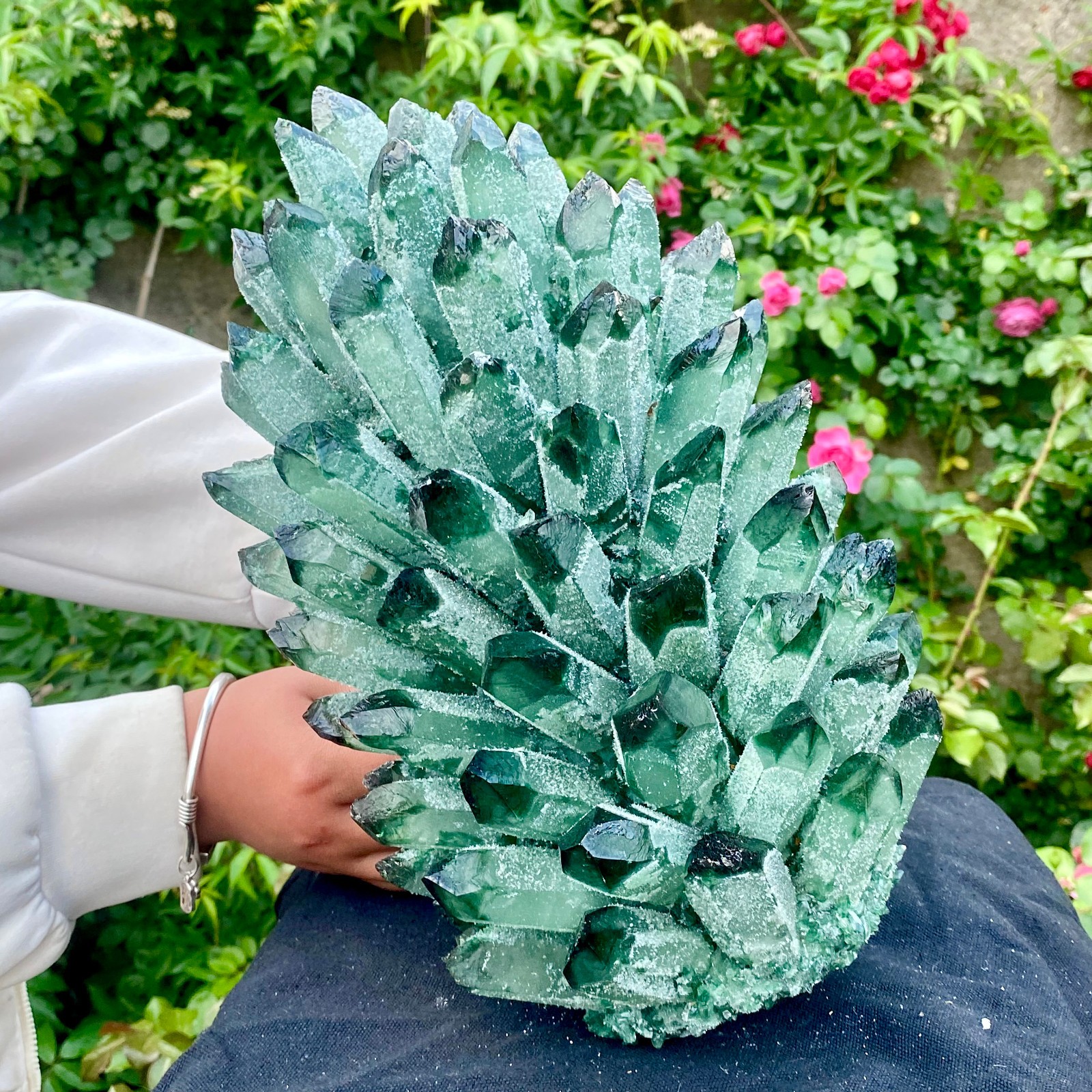 18LB New Find green Phantom Crystal Quartz Cluster Mineral Specimen Healing
