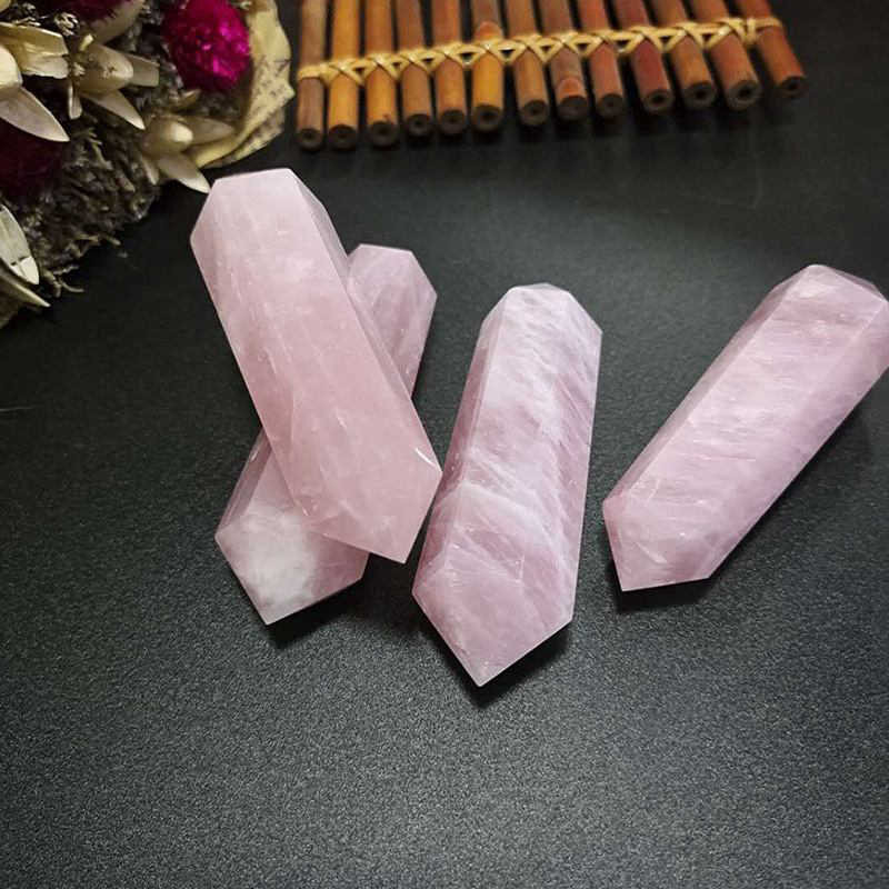 70-80mm Natural Pink Rose Quartz Crystal Point Wand Reiki Healing Chakra Obelisk