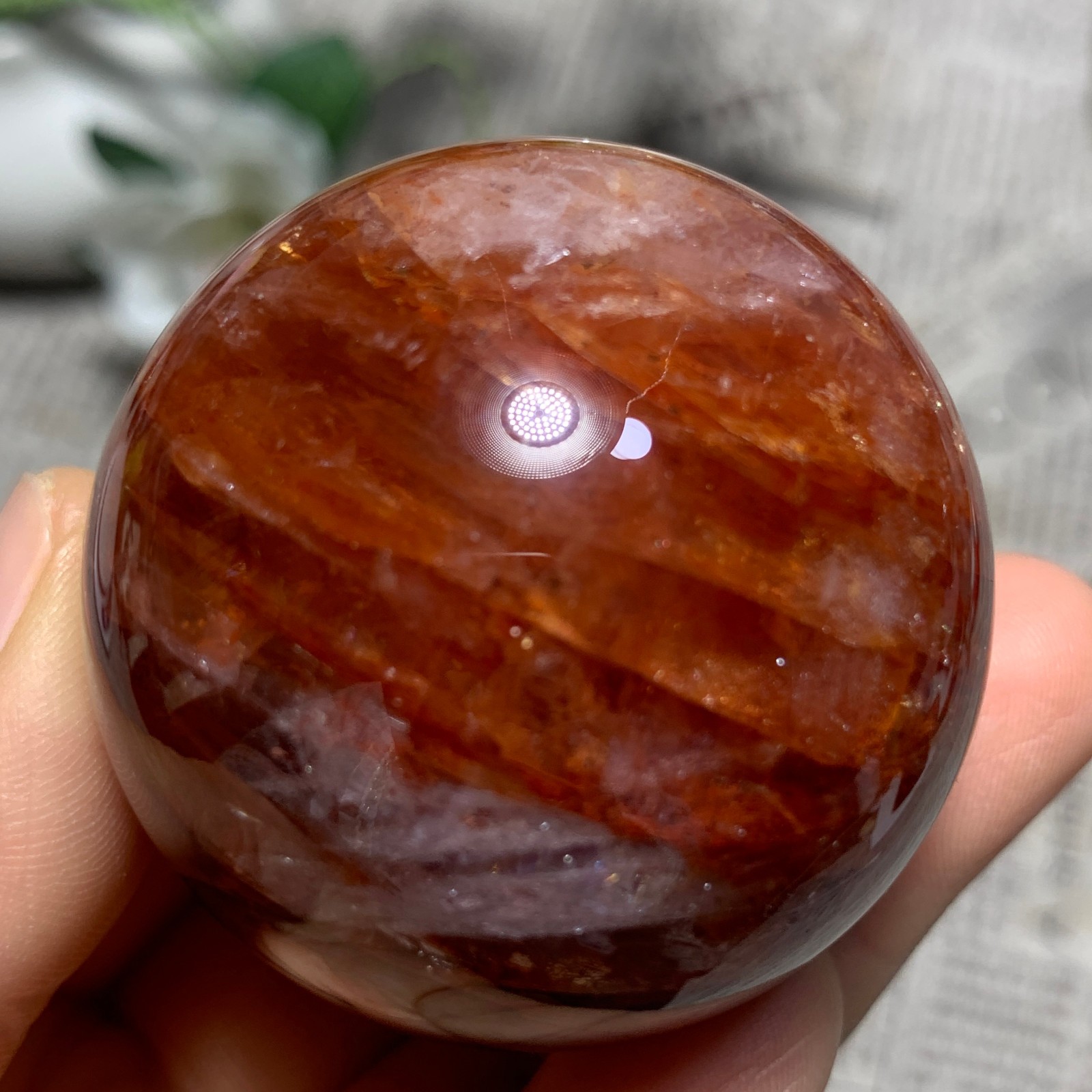 153G Natural Red Gum Flower Ball Crystal Sphere Specimen Energy Healing Reiki