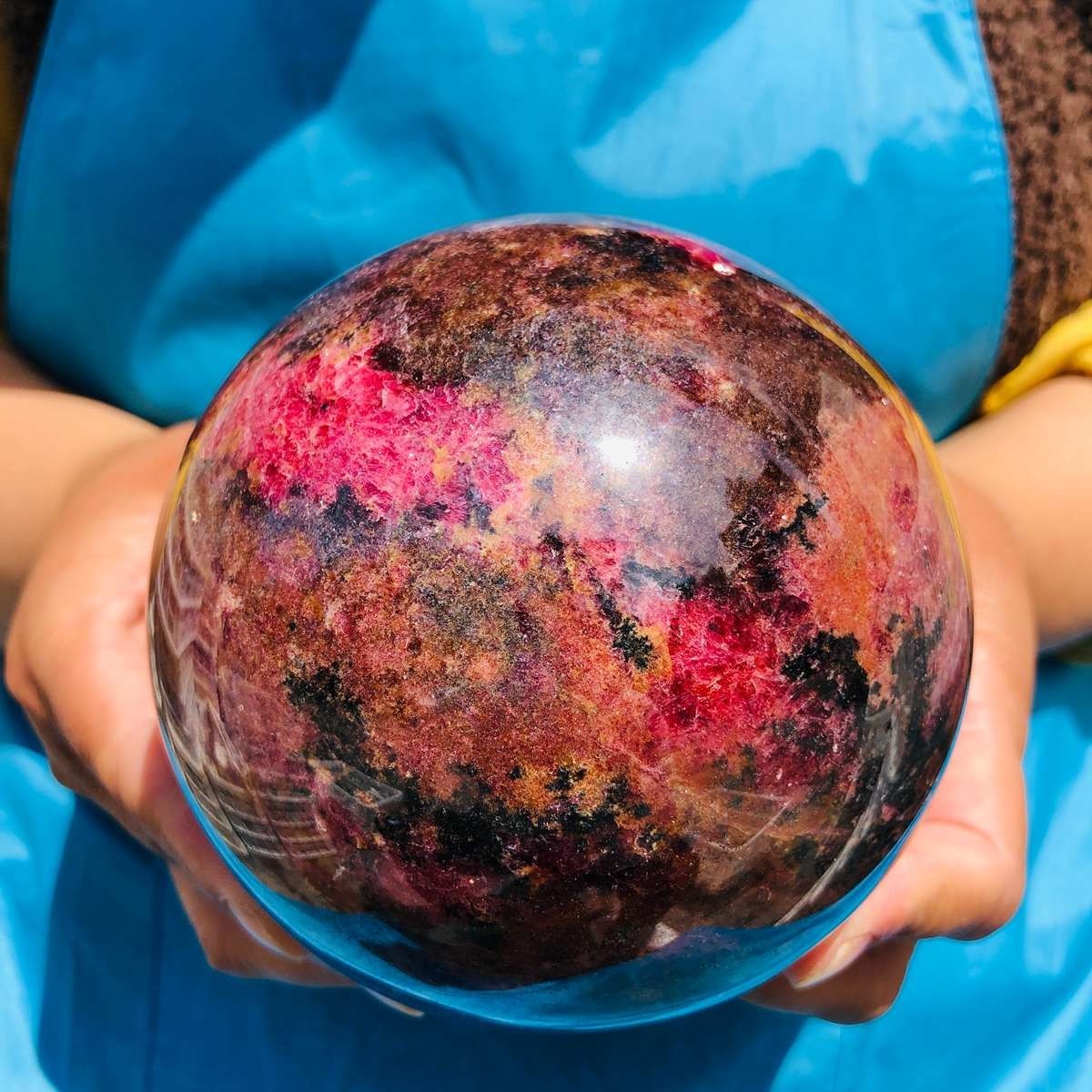 5.03LB Natural Rhodonite Crystal Sphere Pink Black Healing Gem Stone 4793