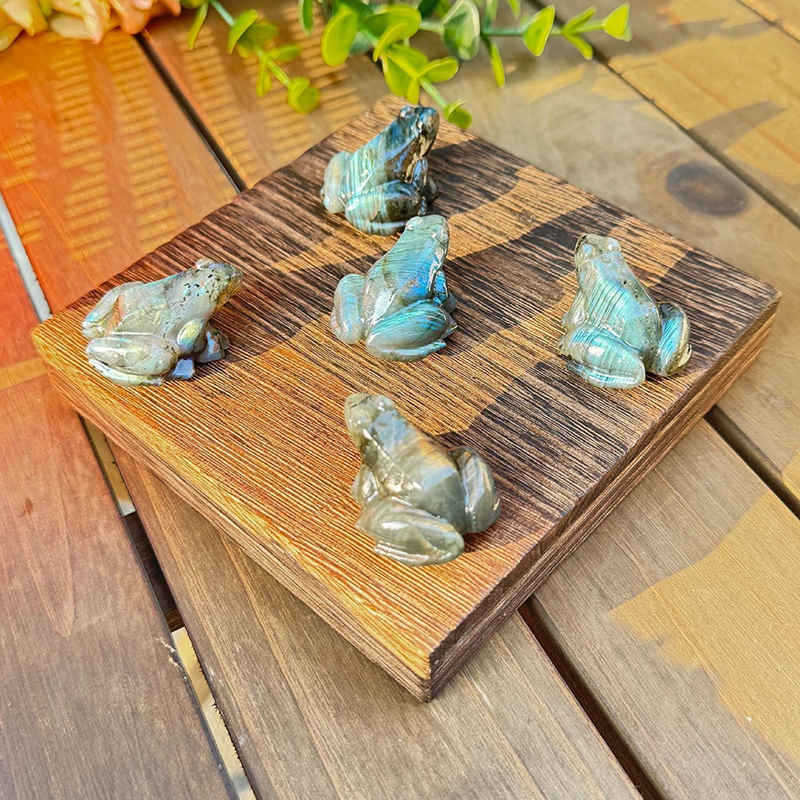 Natural Labradorite Quartz Crystal Stone Frog Carved Healing Reiki Mini Figurine