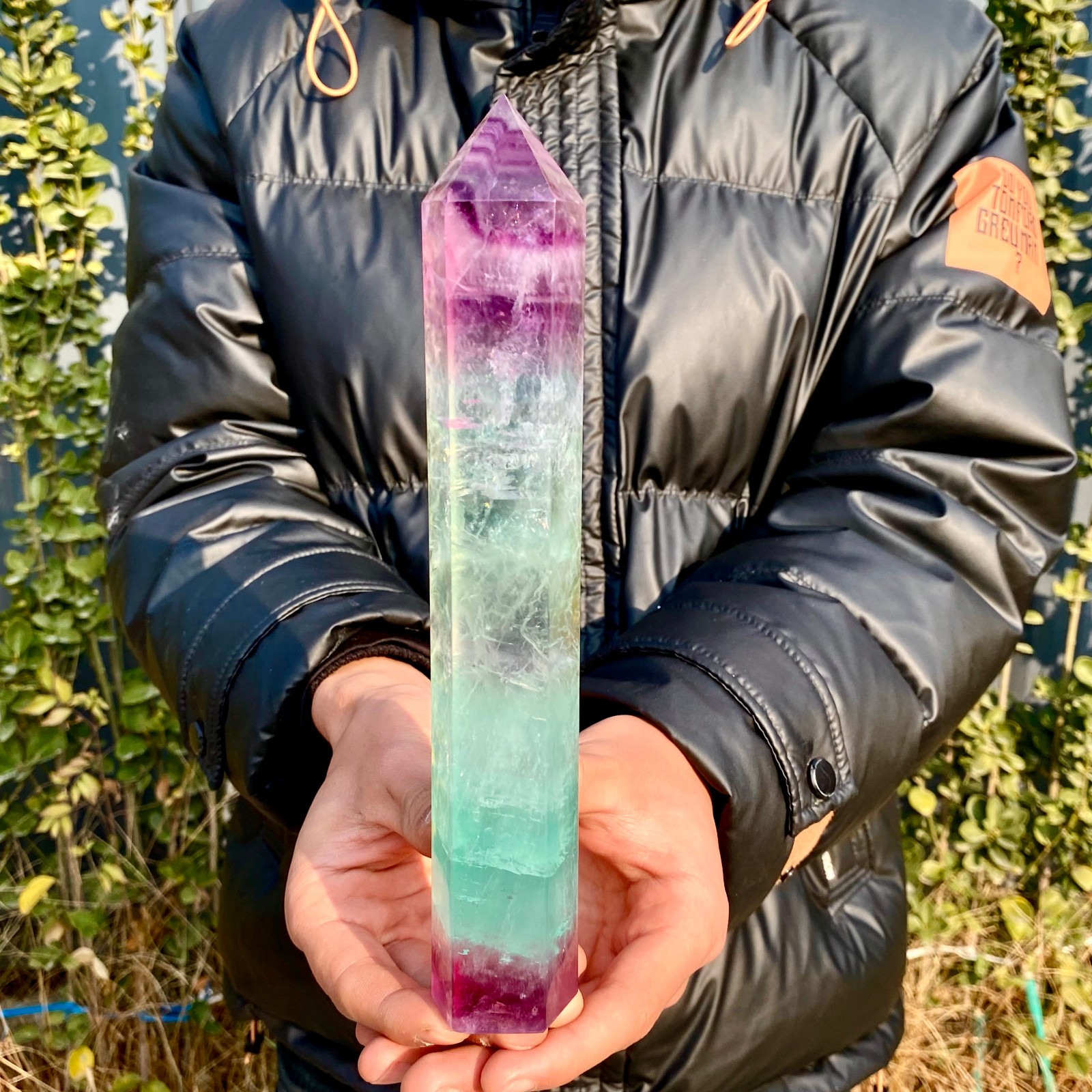 1.66LB Natural unique colored fluorite pillar quartz crystal sample