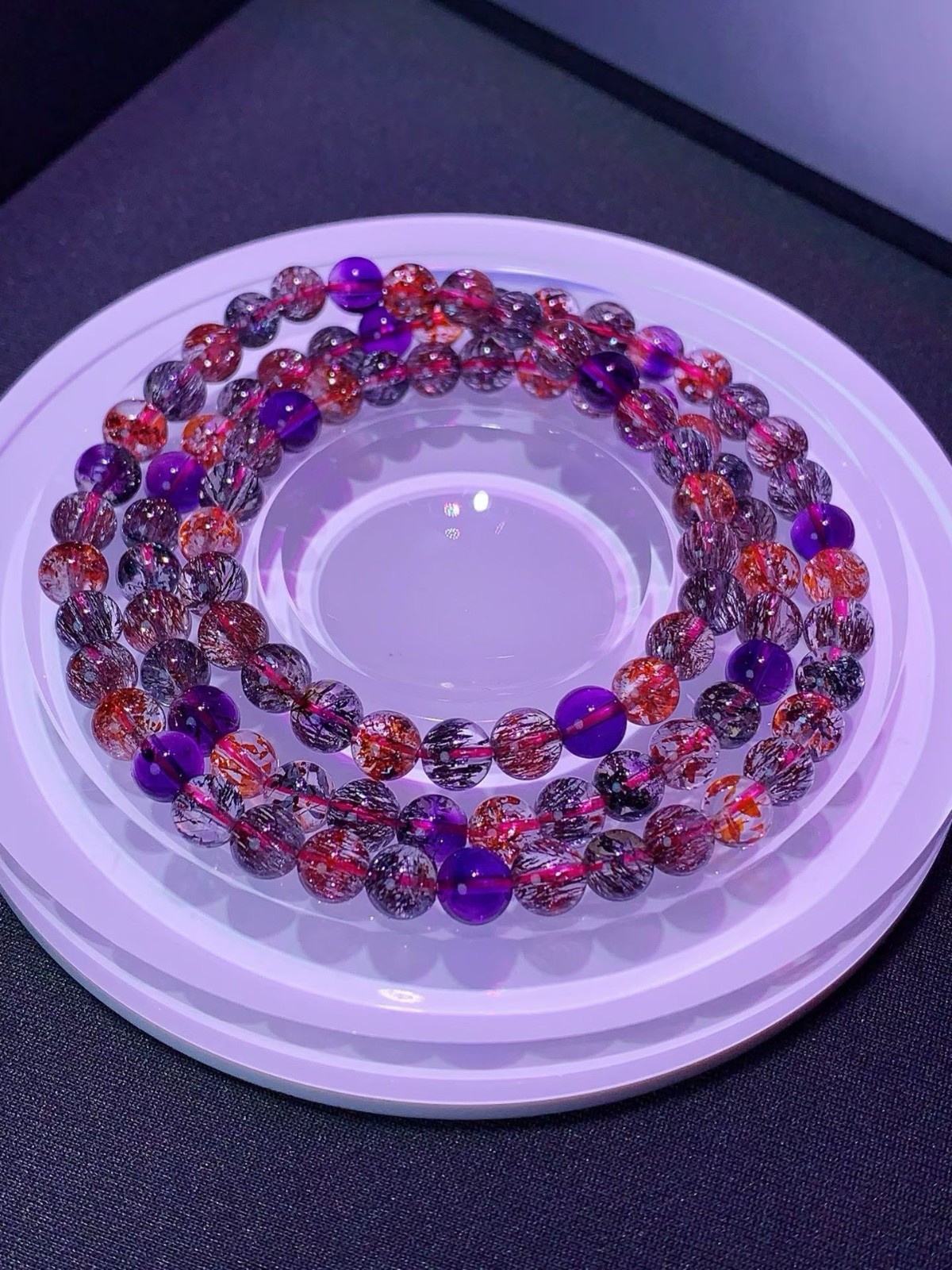 6.2mm TOP Natural Colorful super seven gem quartz crystal energy bracelet 30.9G