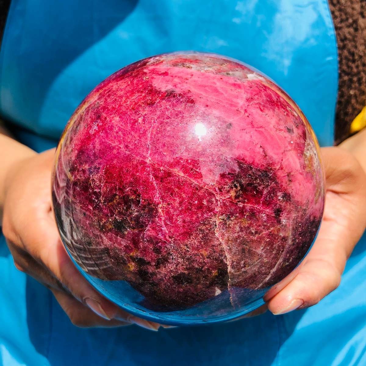 6.29LB Natural Rhodonite Crystal Sphere Pink Black Healing Gem Stone 4797