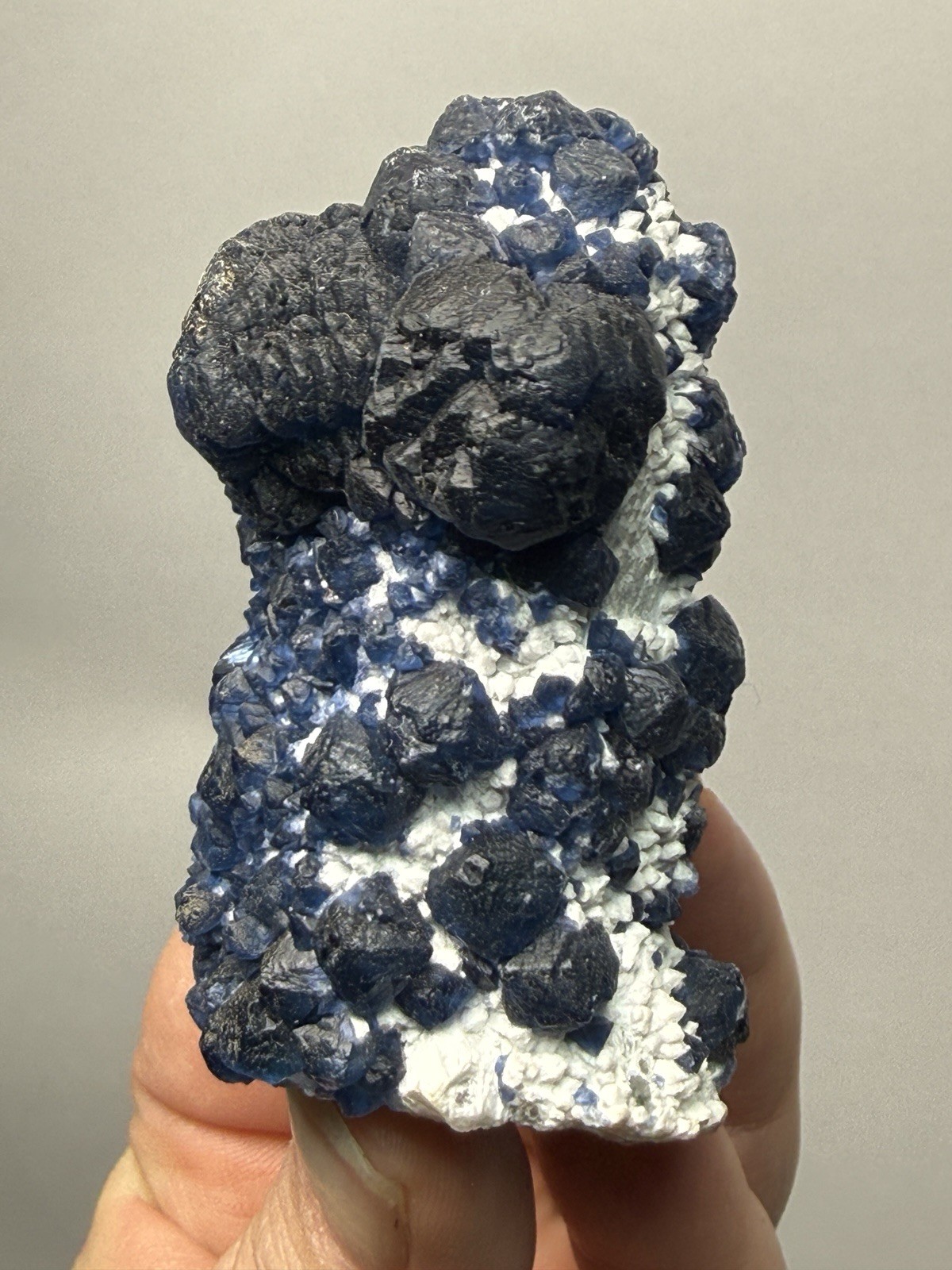 Superb Blueberry Fluorite on Candle Quartz |Huanggang Liang Mine, Inner Mongolia