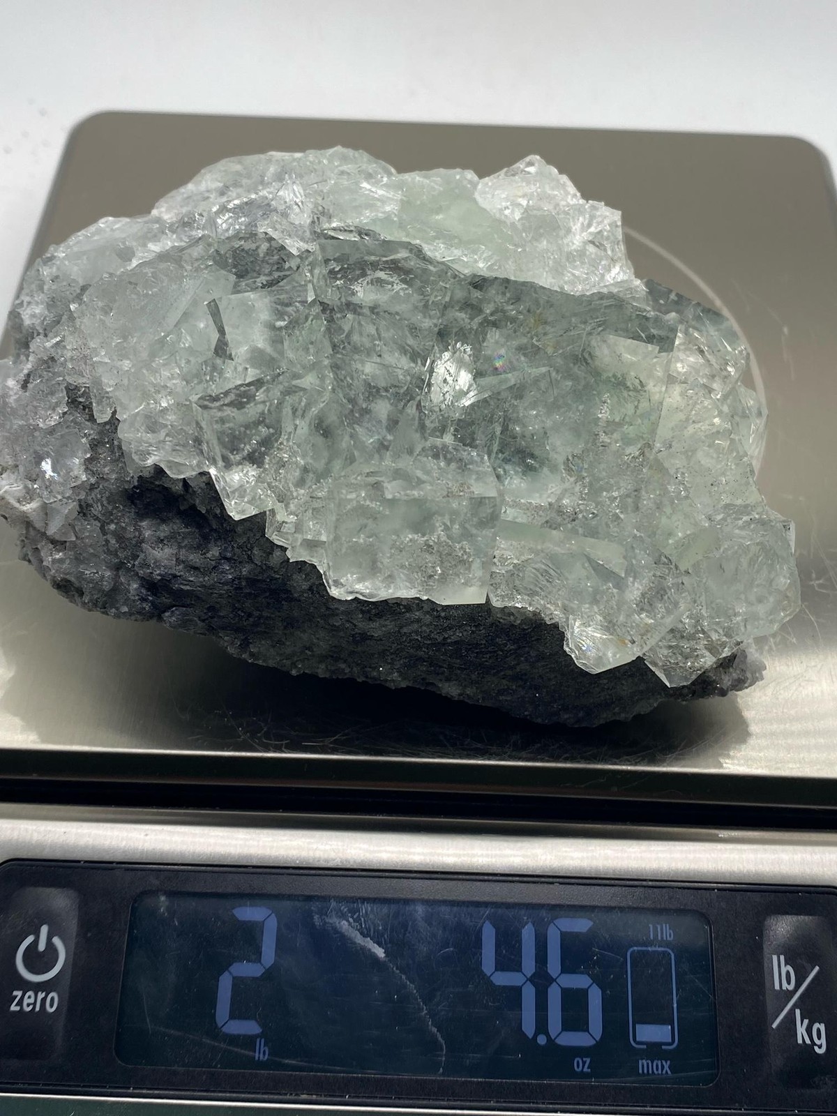 Clear Cubic Fluorite Cluster with Rainbow Flash! See Video!