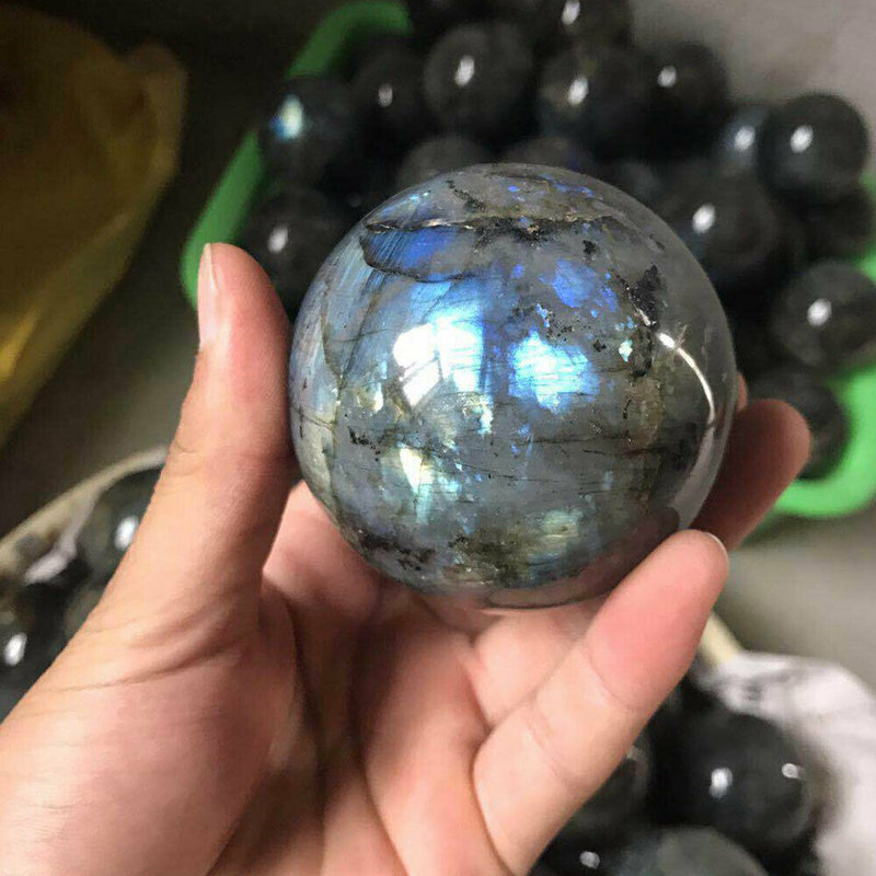 50mm Natural Labradorite Quartz Crystal Stone Sphere Healing Energy Ball + Stand