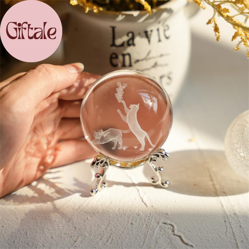 60Mm Crystal Ball with Stand – Laser Engraved Cat Sphere 3D Glass Ornament & Pap