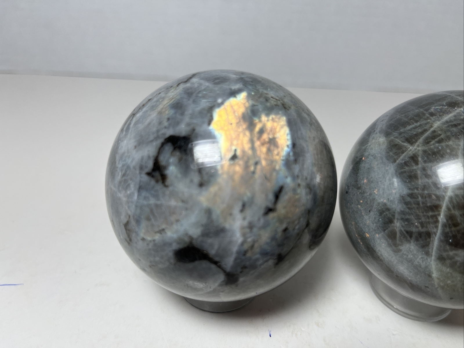 Labradorite Sphere Lot/ With Acrylic Stands