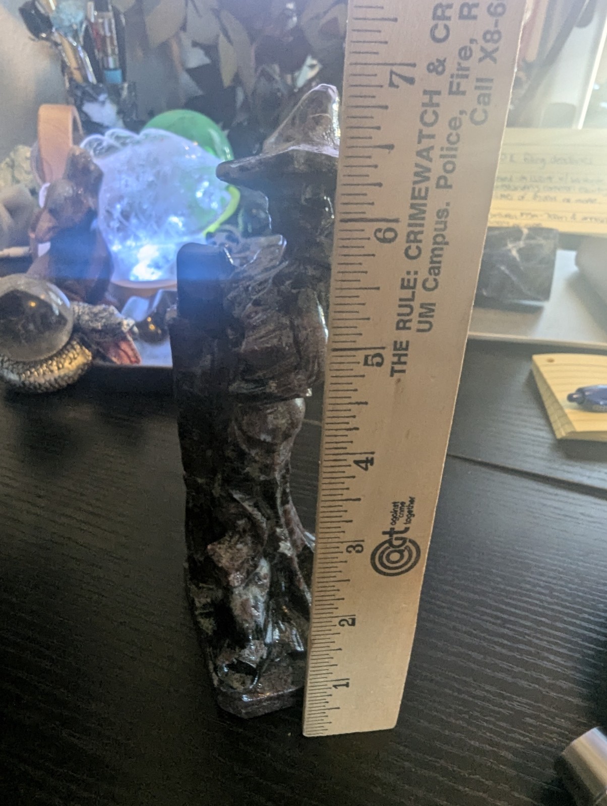 Natural Garnet Witch Carving with Cat | Hand-Carved Crystal Figurine | 6.5″ Tall