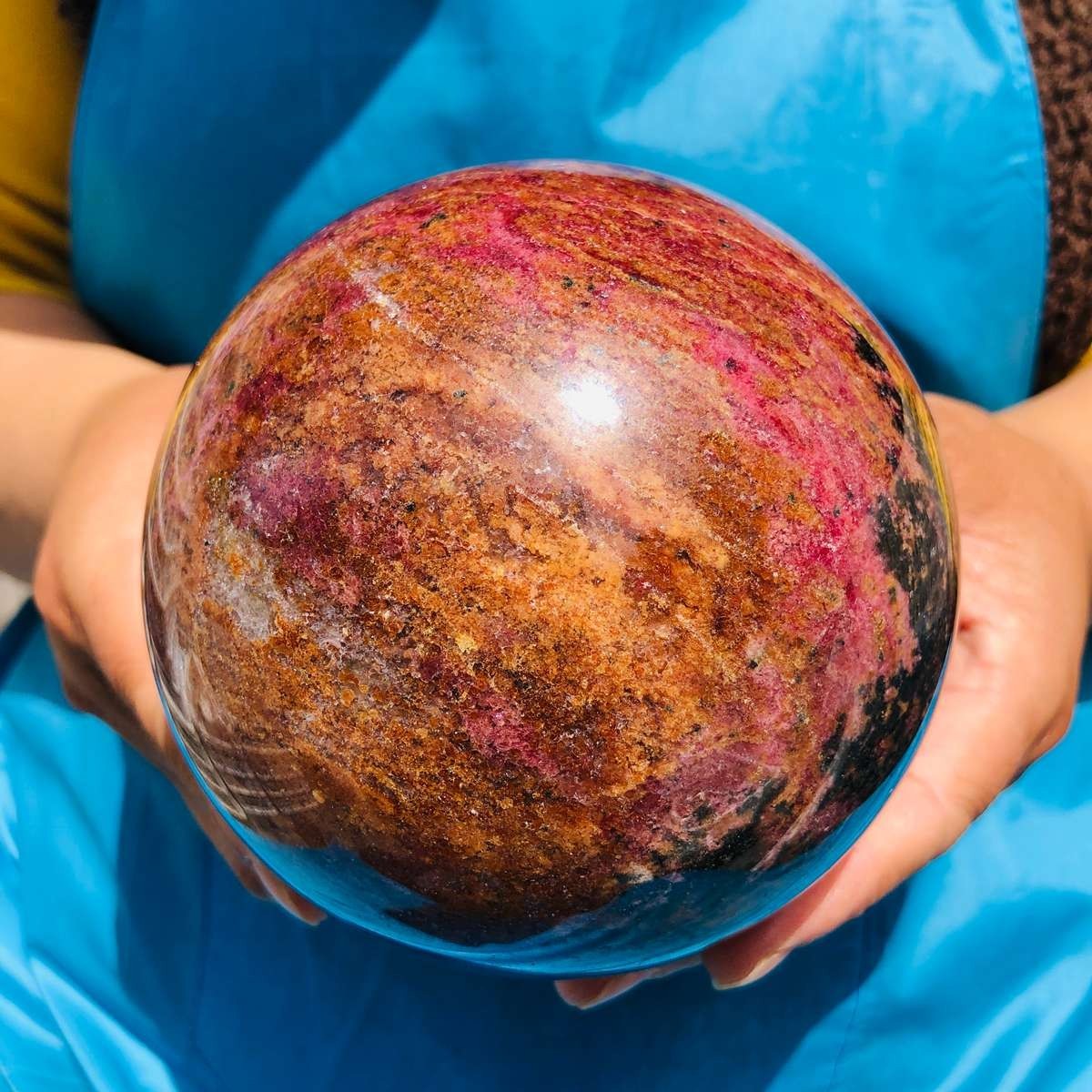 5.76LB Natural Rhodonite Crystal Sphere Pink Black Healing Gem Stone 4796