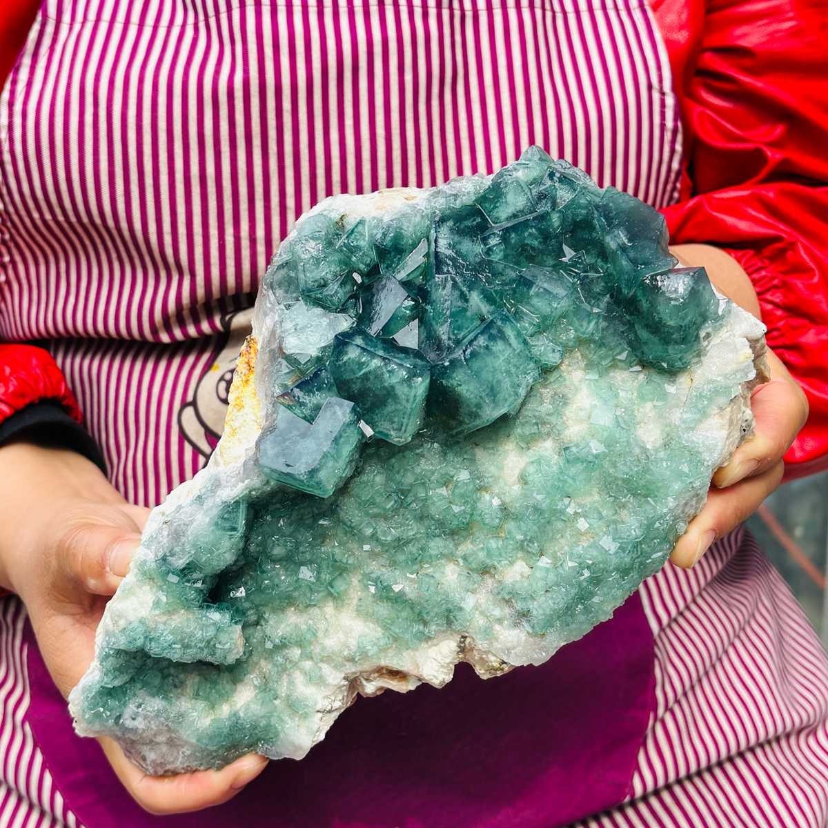 5.25LB Natural Green Fluorite Crystal Cluster Cubic Fluorite Specimen healing
