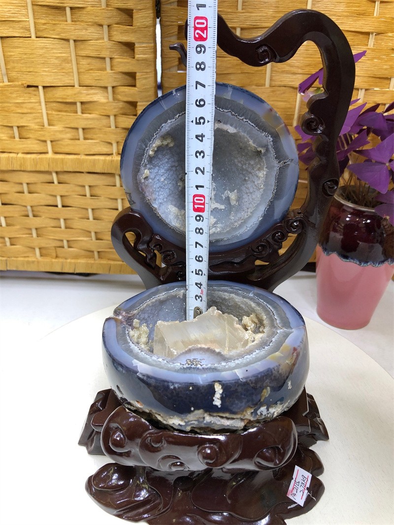 6.11LBNatural Agate Crystal Geode Quartz Bowl Wealth Spirit Energy Healing+Stand