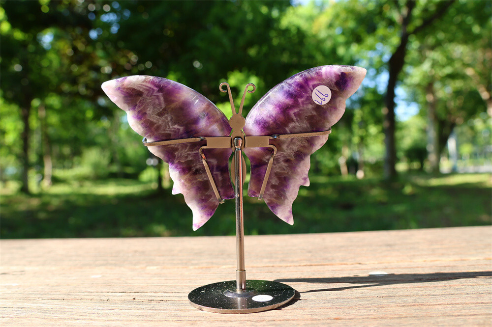 5.2” A pair Natural Dream Amethyst Butterfly Wing Reiki Crystal Skull Decor